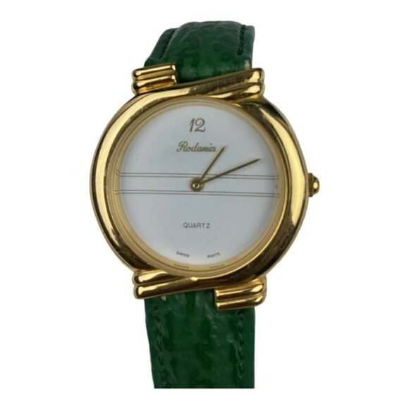 RODANIA Women's Vintage Stainless Steel Back Swiss Made Quartz Watch Green Strap - Picture 14 of 16